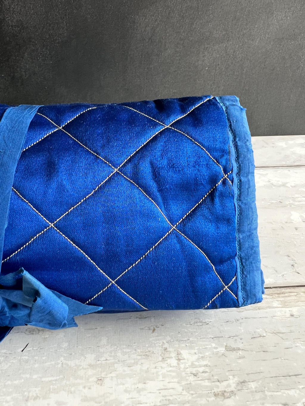 Victorian Sewing Roll Huusif Sewing Tool Roll-Up C 1890 Large Blue Silk Satin