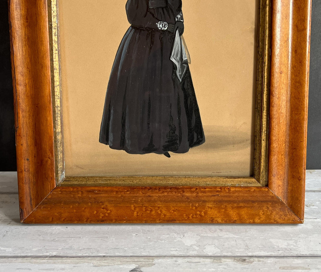 Antique 19th Century Silhouette Full Length Portrait Lady Dress Handkerchief English C 1830
