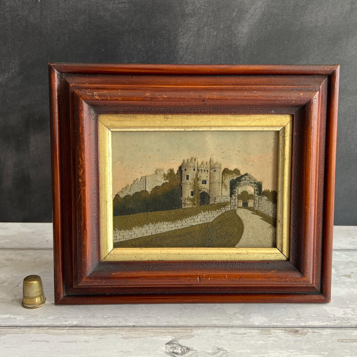 19th Century Victorian Sand Picture Carisbrooke Castle Isle of Wight, English Folk Art