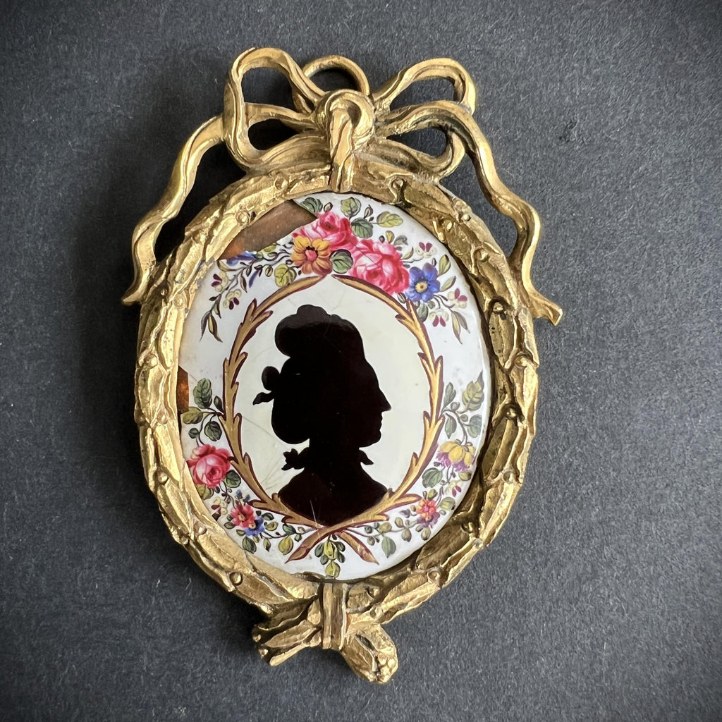 Georgian Enamel Portrait Miniature, Floral Gilt Frame (Dolls House Size)