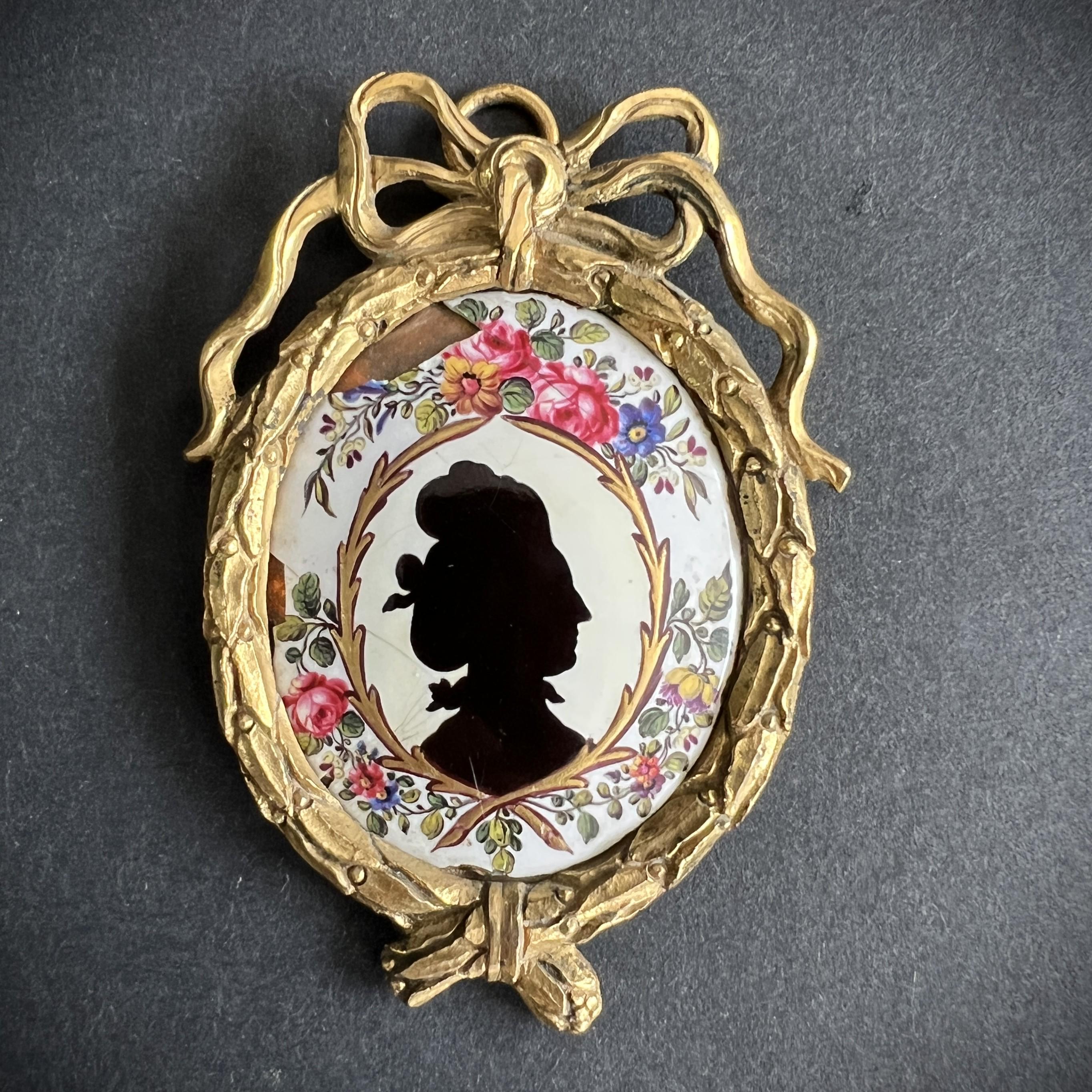 Georgian Enamel Portrait Miniature, Floral Gilt Frame (Dolls House Size)