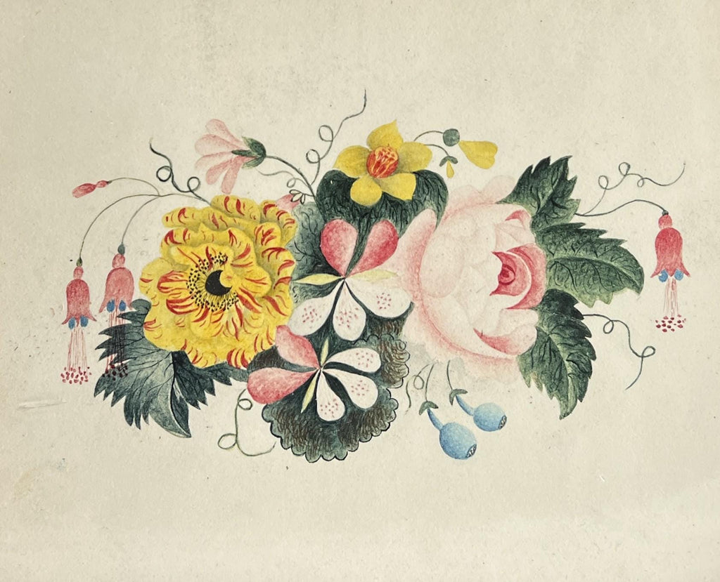 19th Century English Floral Painting Fuchsia Rose C 1830