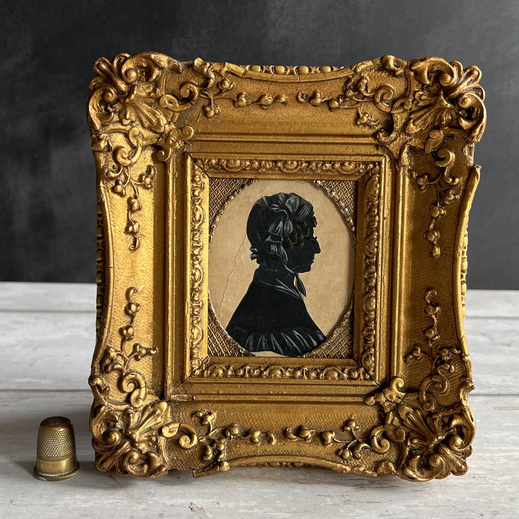 Antique Victorian Portrait Silhouette Lady Wearing Spectacles English Circa 1840