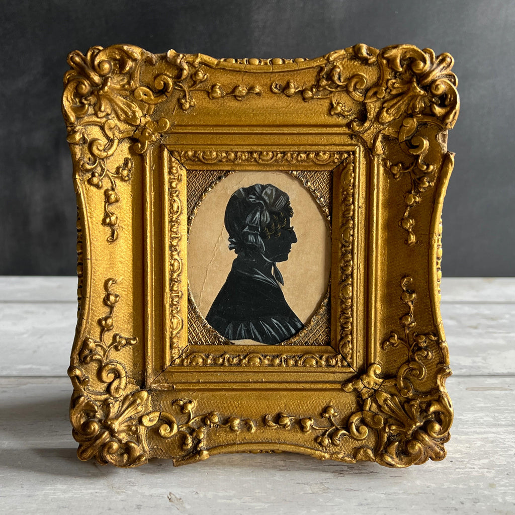 Antique Victorian Portrait Silhouette Lady Wearing Spectacles English Circa 1840
