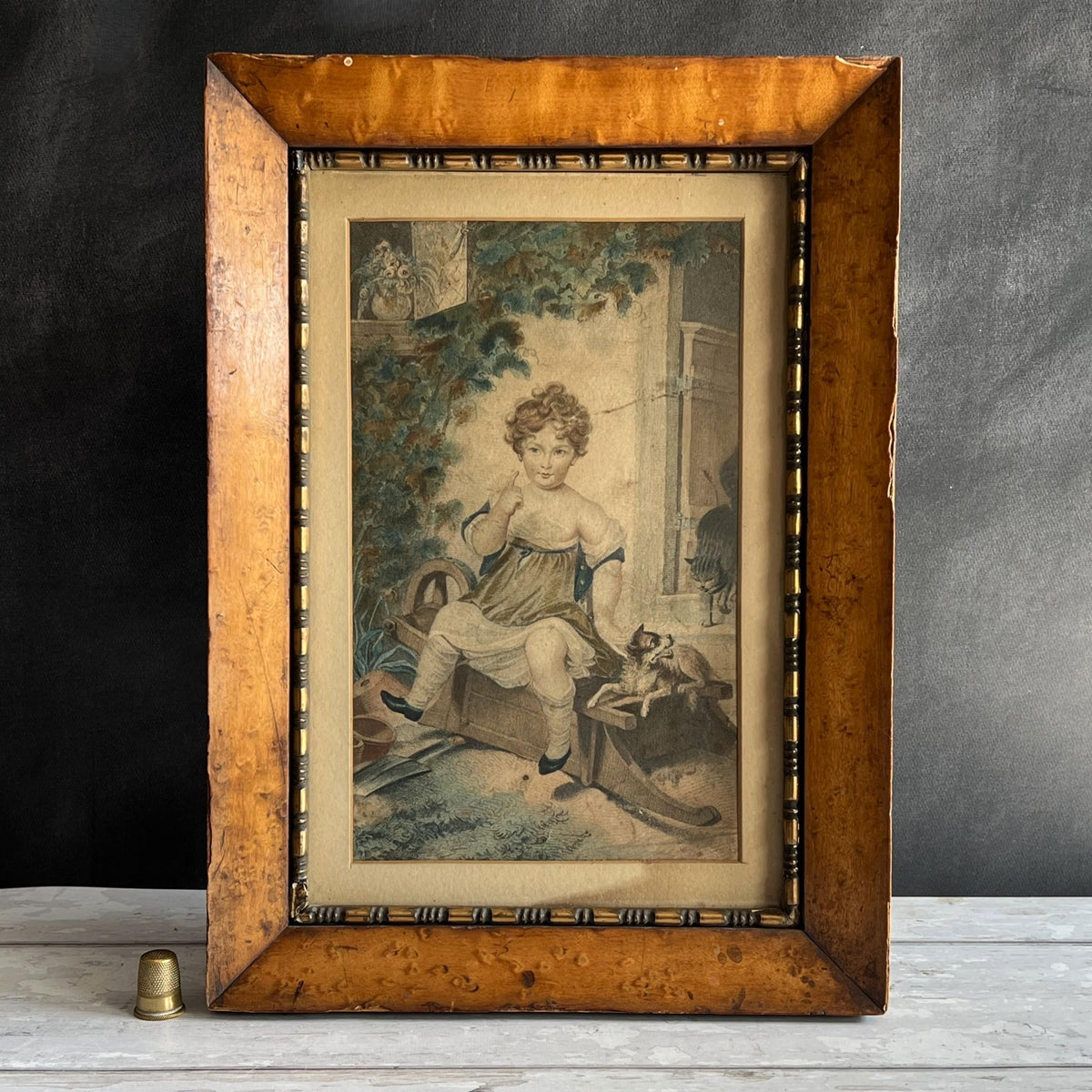19th Century Engraving The Mother’s Pride Child And Dog Cat English C 1805 Gardeners Gift