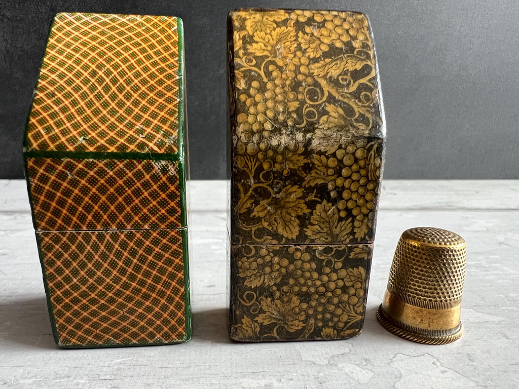 Antique Needles Case Pair Mauchline Ware Needle Packets Boxes C 1860