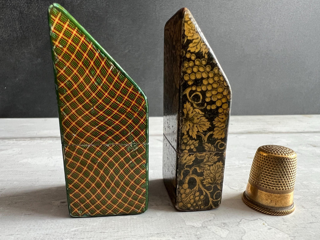 Antique Needles Case Pair Mauchline Ware Needle Packets Boxes C 1860
