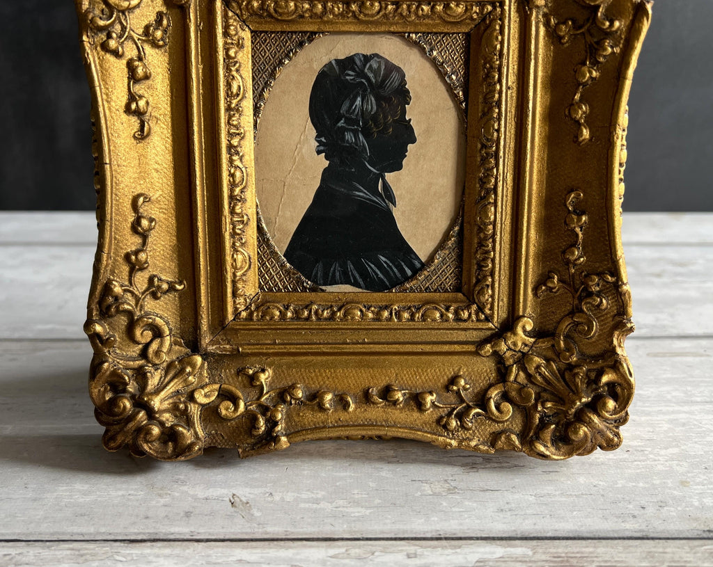 Antique Victorian Portrait Silhouette Lady Wearing Spectacles English Circa 1840