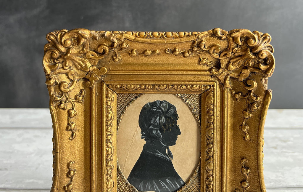 Antique Victorian Portrait Silhouette Lady Wearing Spectacles English Circa 1840