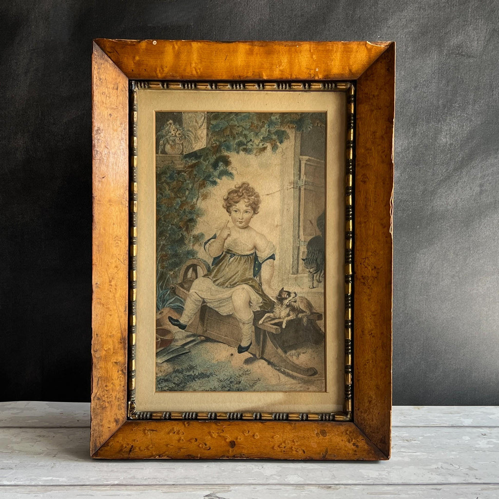 19th Century Engraving The Mother’s Pride Child And Dog Cat English C 1805 Gardeners Gift