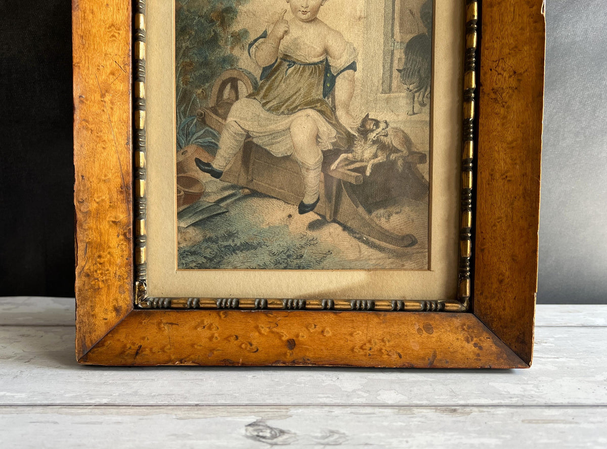 19th Century Engraving The Mother’s Pride Child And Dog Cat English C 1805 Gardeners Gift