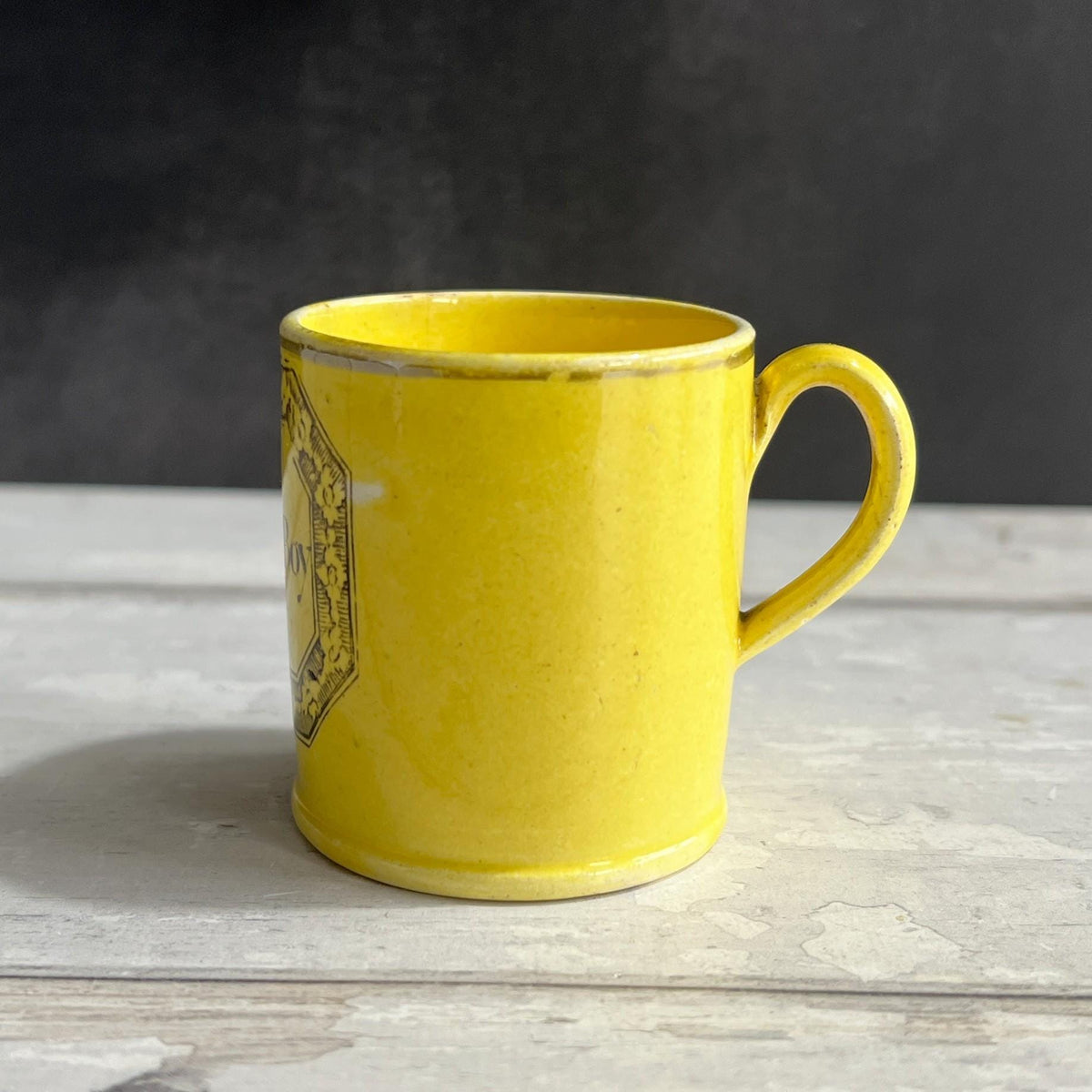 Staffordshire Childs Miniature Canary Motto Mug For My Dear Boy Toy Size Silver Lustre C 1810
