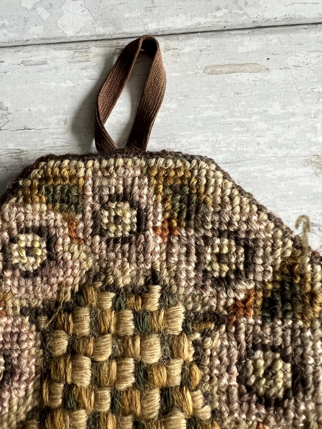 Antique 1850s Folk Art Needlepoint Lamp Mat Woolwork Pot Holder