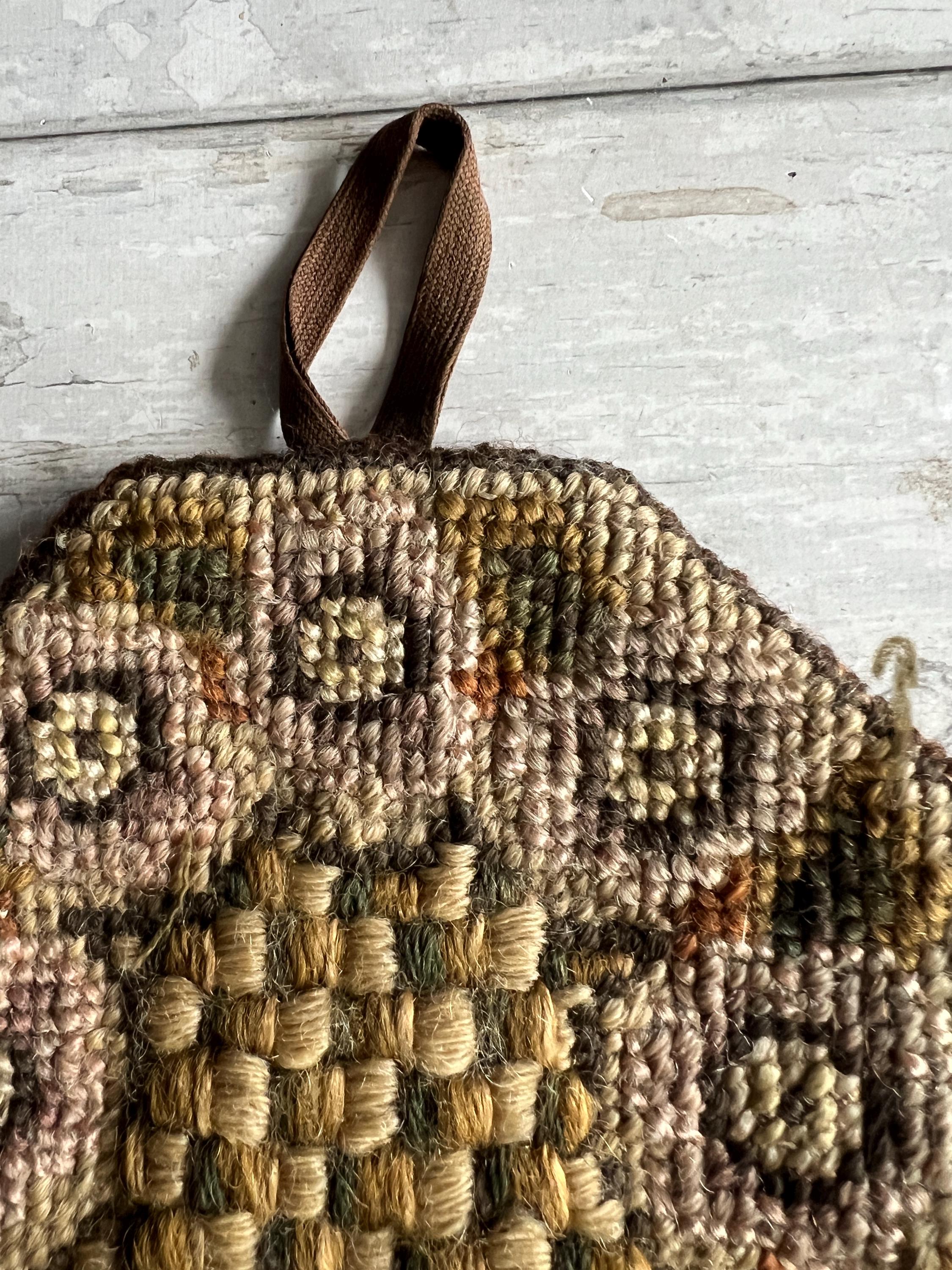 Antique 1850s Folk Art Needlepoint Lamp Mat Woolwork Pot Holder