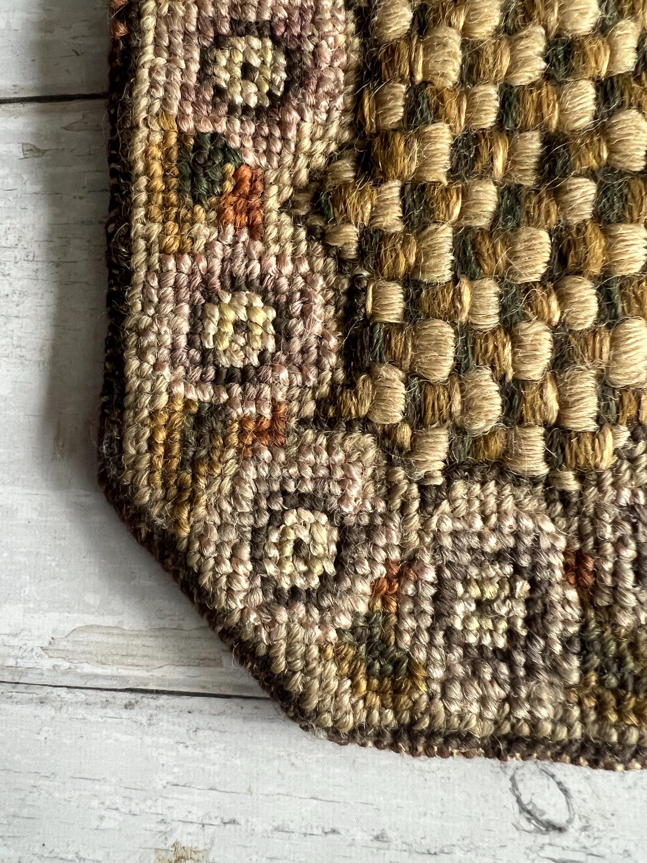 Antique 1850s Folk Art Needlepoint Lamp Mat Woolwork Pot Holder
