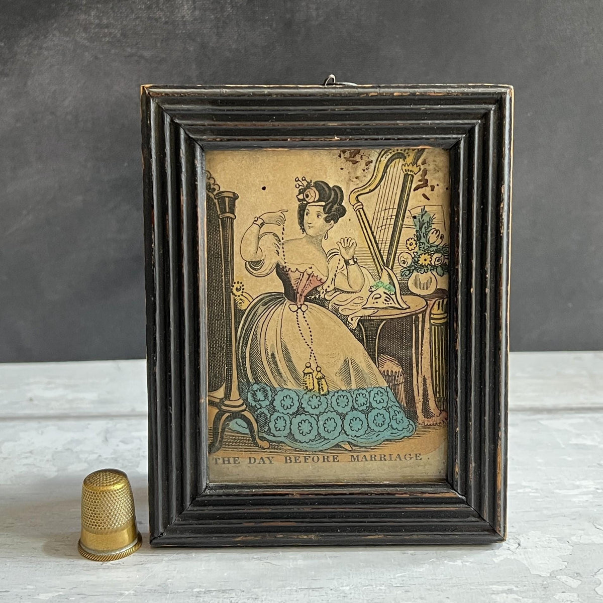19th Century Miniature Cottage Print The Day Before Marriage Newlywed C 1830