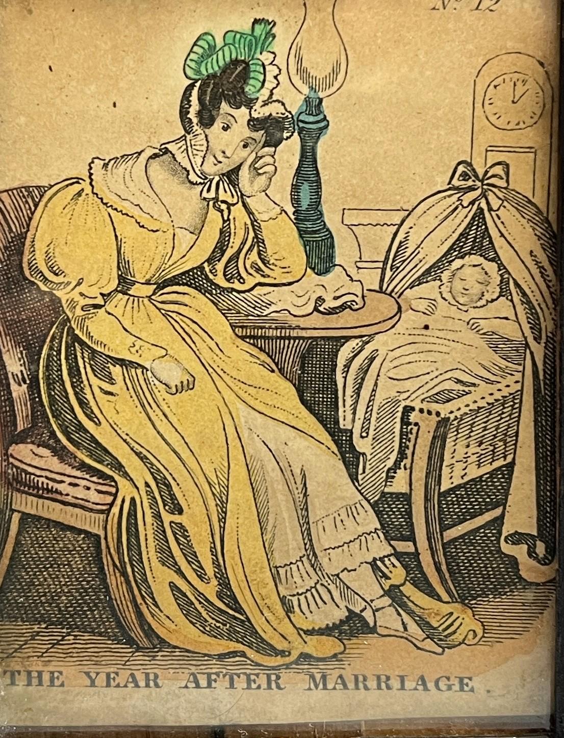 19th Century Miniature Cottage Print The Year After Marriage Newlywed C 1830