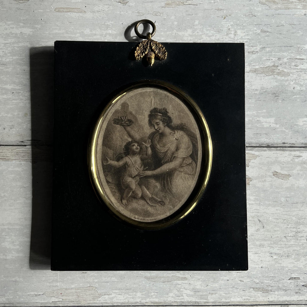 18th Century Charles Taylor Stipple Engraving Portrait Miniature Mother & Child C 1790
