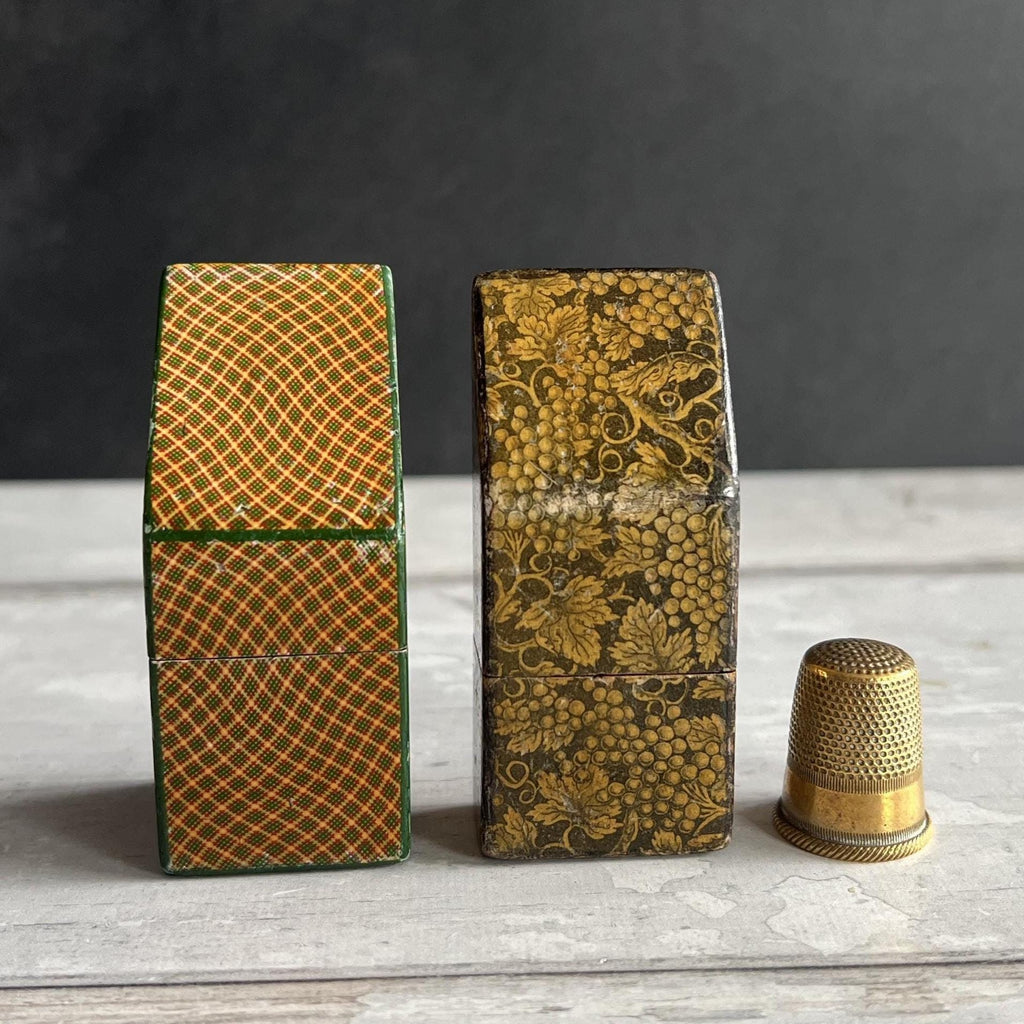 Antique Needles Case Pair Mauchline Ware Needle Packets Boxes C 1860