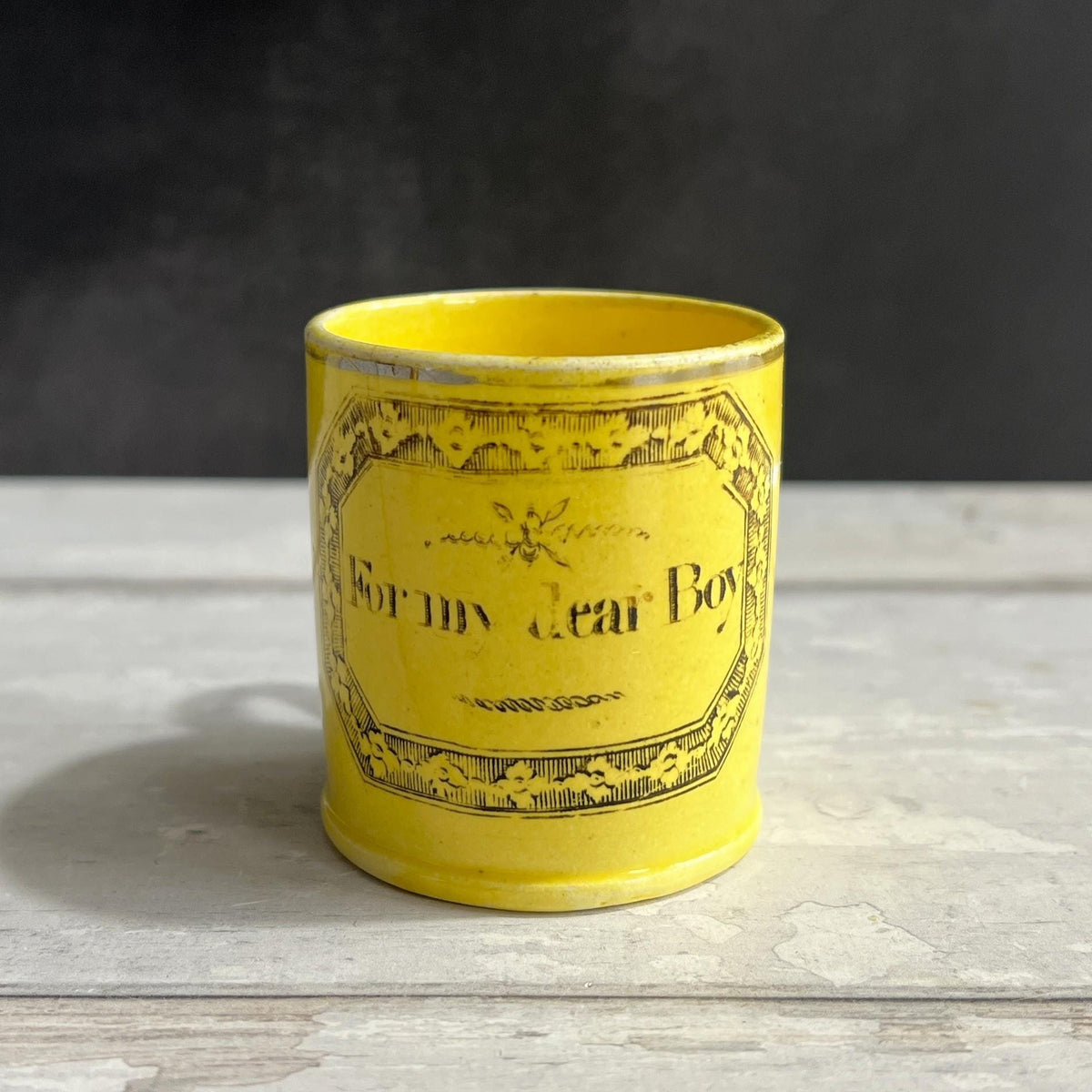 Staffordshire Childs Miniature Canary Motto Mug For My Dear Boy Toy Size Silver Lustre C 1810