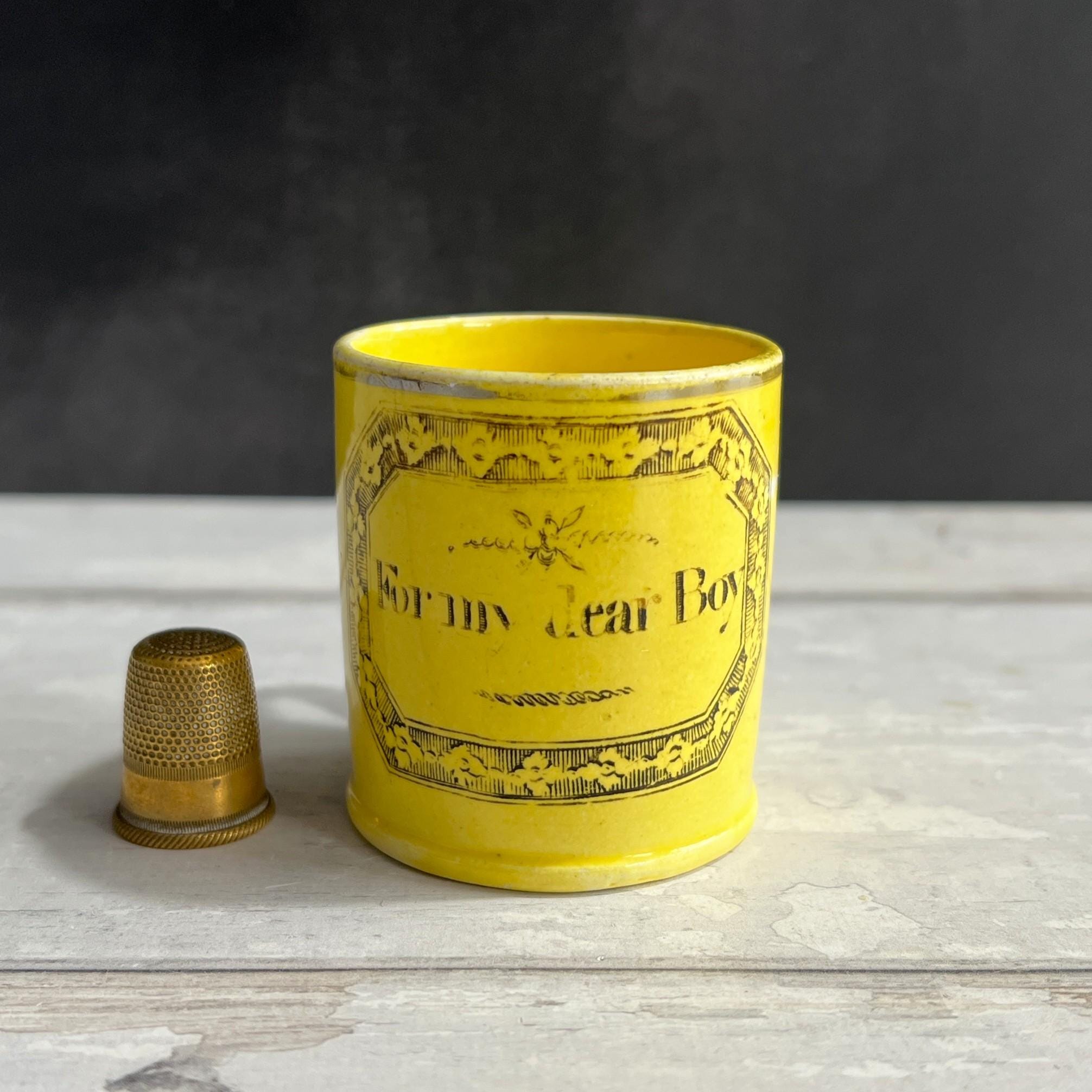 Staffordshire Childs Miniature Canary Motto Mug For My Dear Boy Toy Size Silver Lustre C 1810