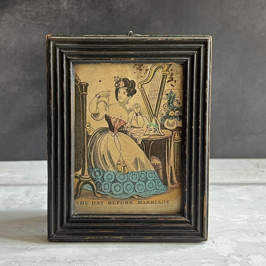 19th Century Miniature Cottage Print The Day Before Marriage Newlywed C 1830