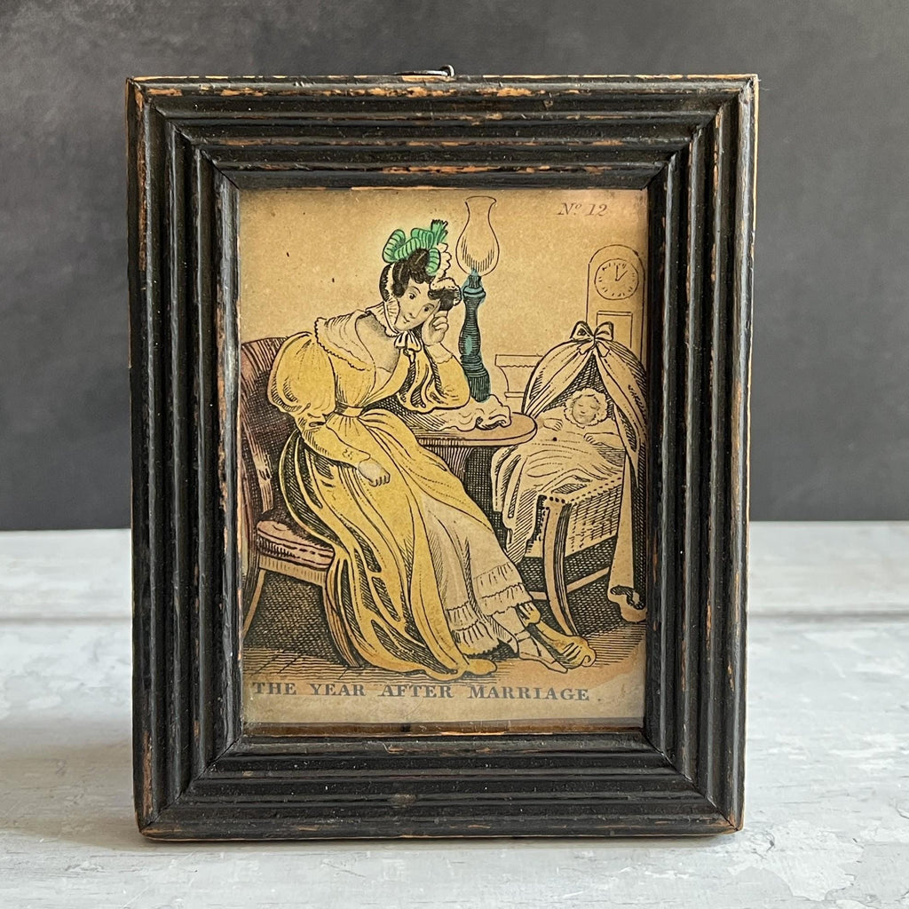 19th Century Miniature Cottage Print The Year After Marriage Newlywed C 1830