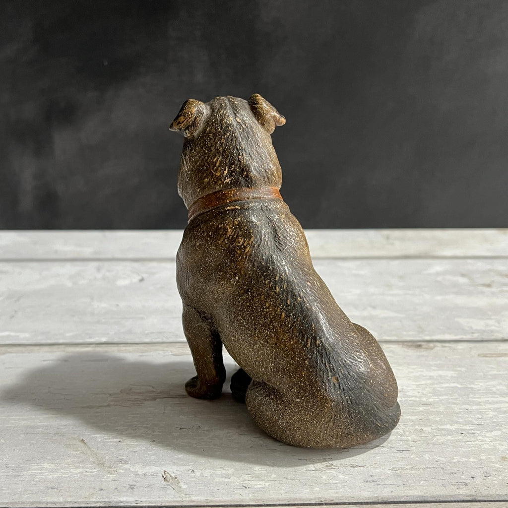 19th Century Pug Dog Figure Austrian Terracotta Glass Eyes C 1890