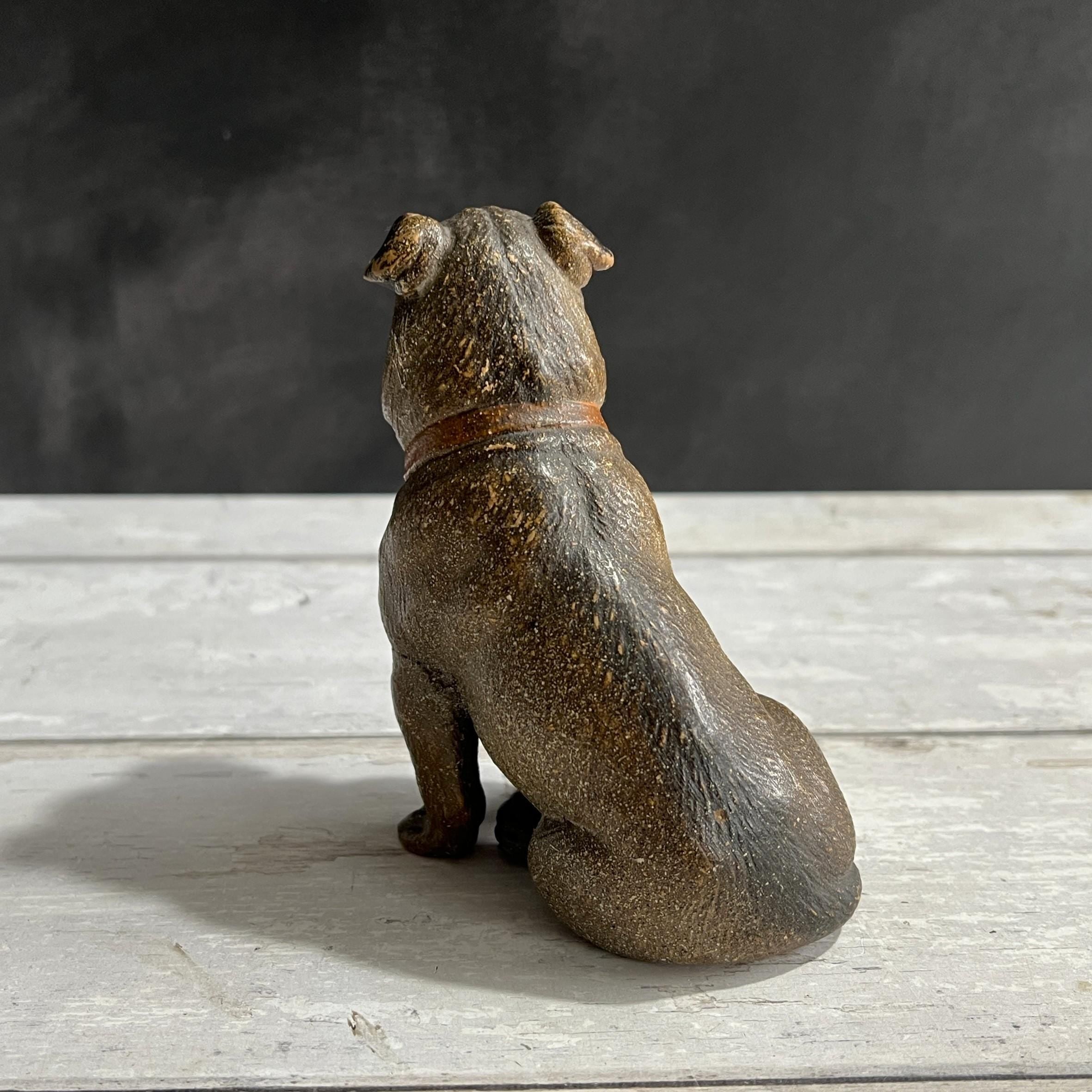 19th Century Pug Dog Figure Austrian Terracotta Glass Eyes C 1890