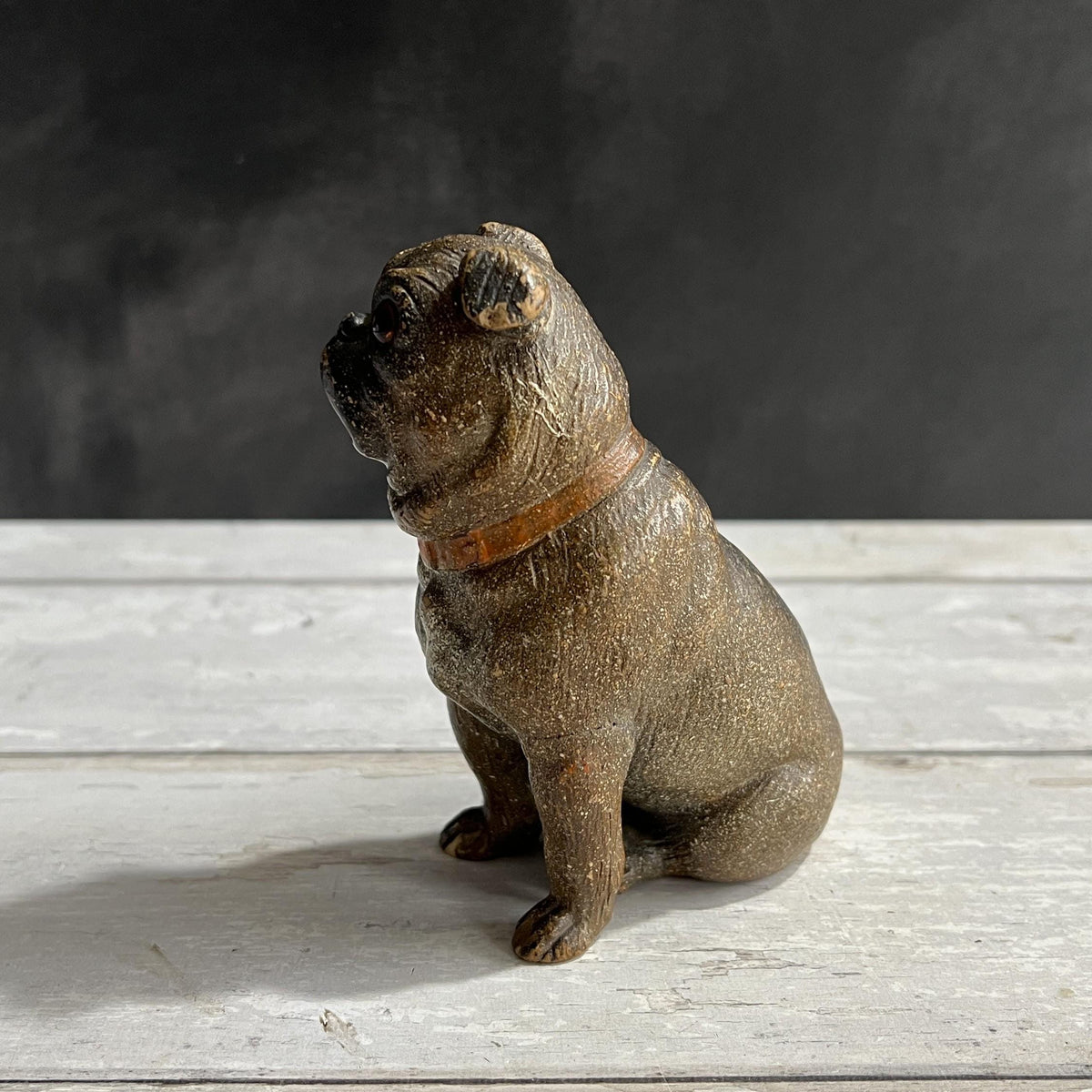 19th Century Pug Dog Figure Austrian Terracotta Glass Eyes C 1890