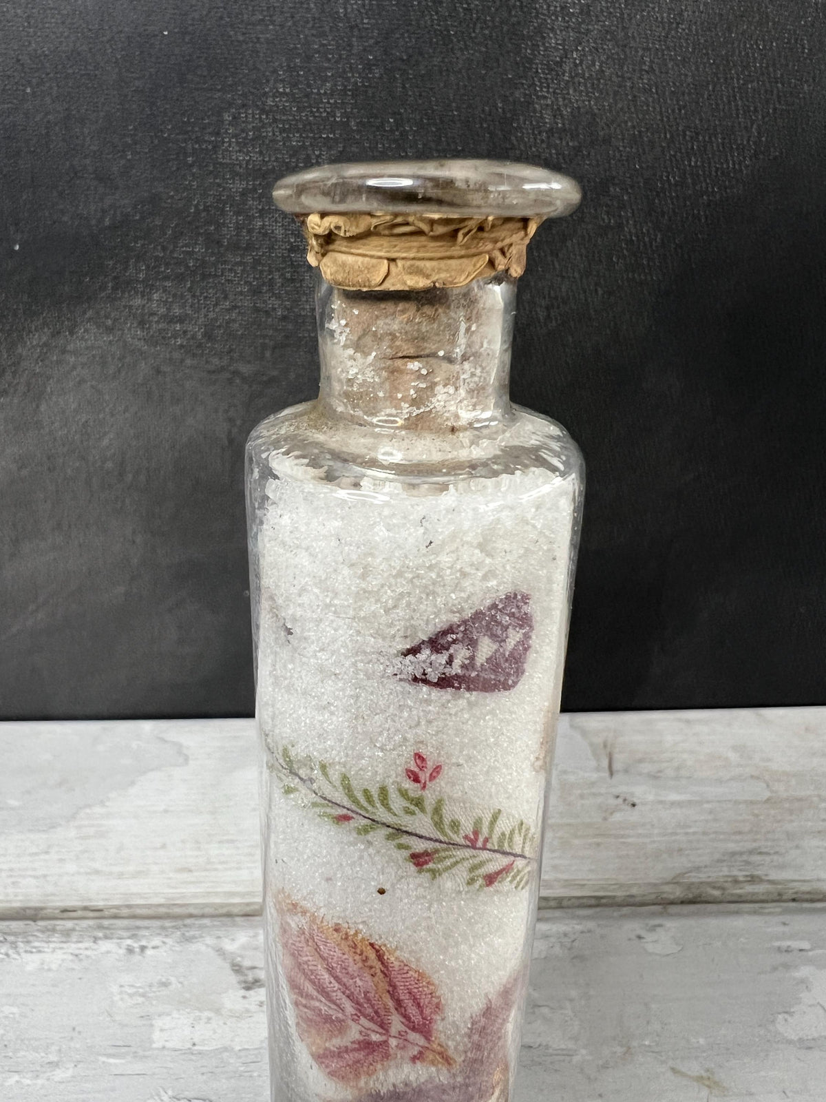 Victorian Miniature Potichomania or Decalcomania Jar Circa 1860 RARE Chintz Fabric Folk Art