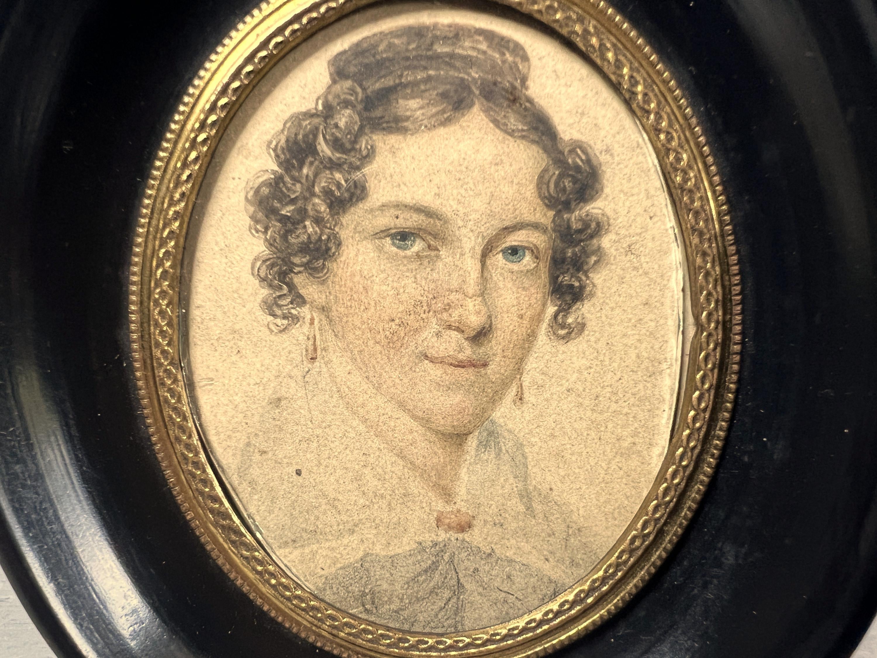 Antique Regency Portrait Lady Miniature English C 1820