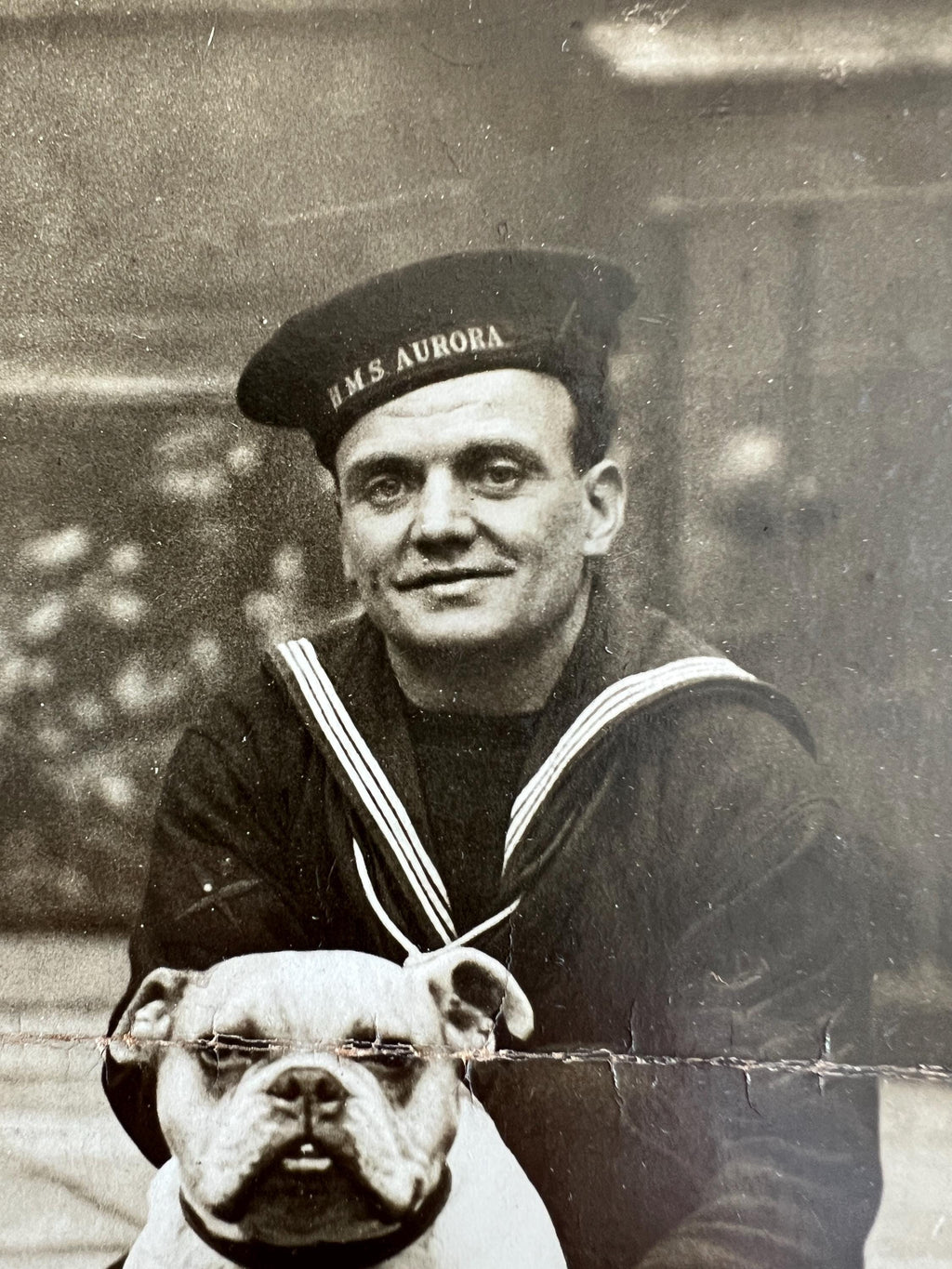 Vintage WW2 Photograph Bulldog Mascot and Sailor HMS Aurora C 1939