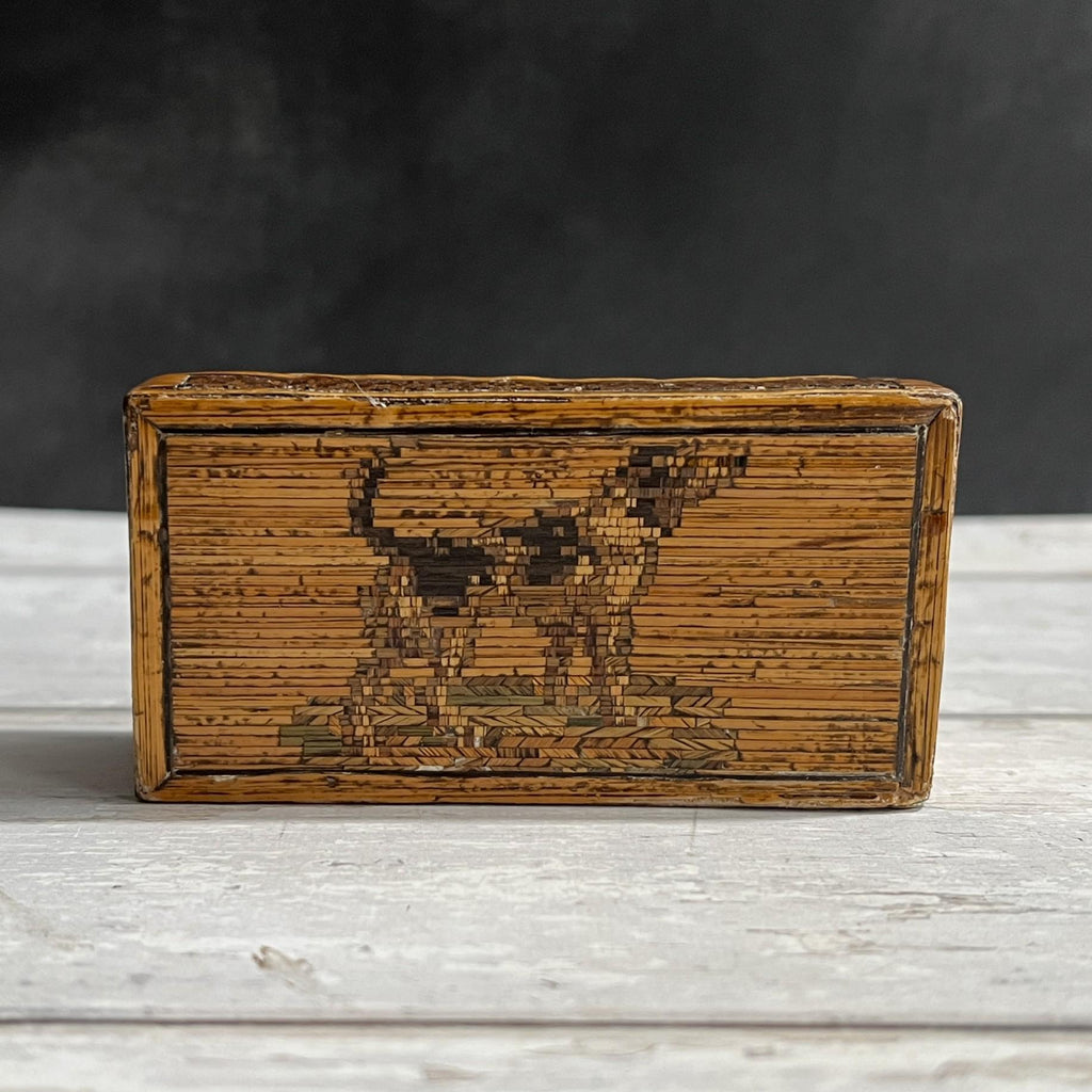 Antique Straw Work Box Dog Georgian Folk Art C 1820