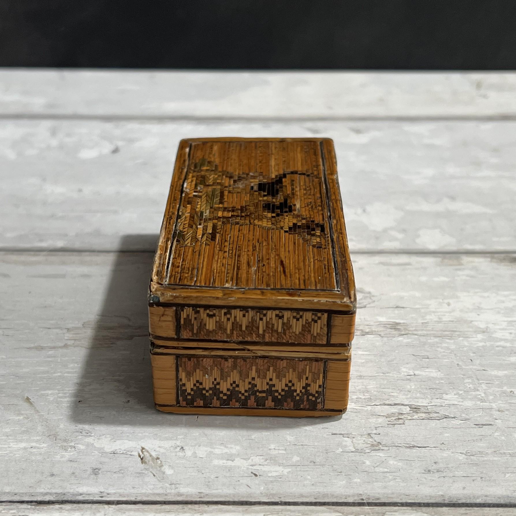 Antique Straw Work Box Dog Georgian Folk Art C 1820