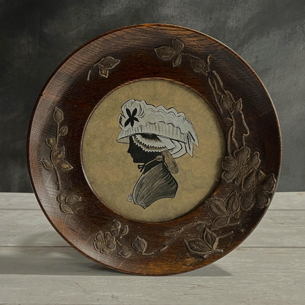 Antique Art Nouveau Portrait Silhouette of A Lady Floral Frame C 1890