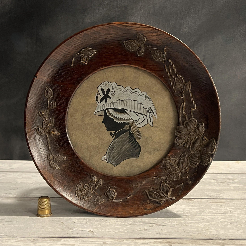Antique Art Nouveau Portrait Silhouette of A Lady Floral Frame C 1890