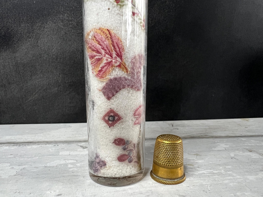Victorian Miniature Potichomania or Decalcomania Jar Circa 1860 RARE Chintz Fabric Folk Art