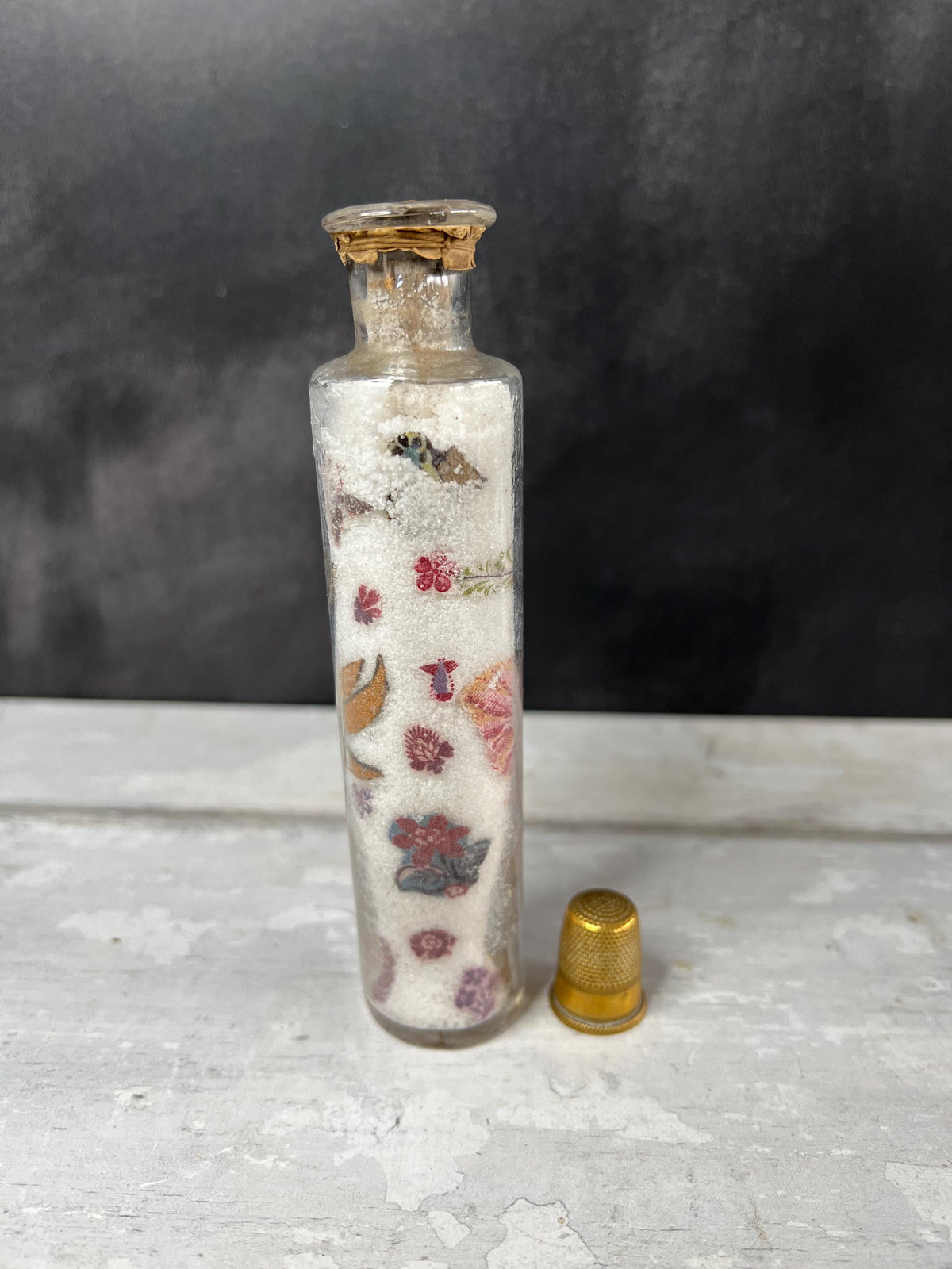Victorian Miniature Potichomania or Decalcomania Jar Circa 1860 RARE Chintz Fabric Folk Art