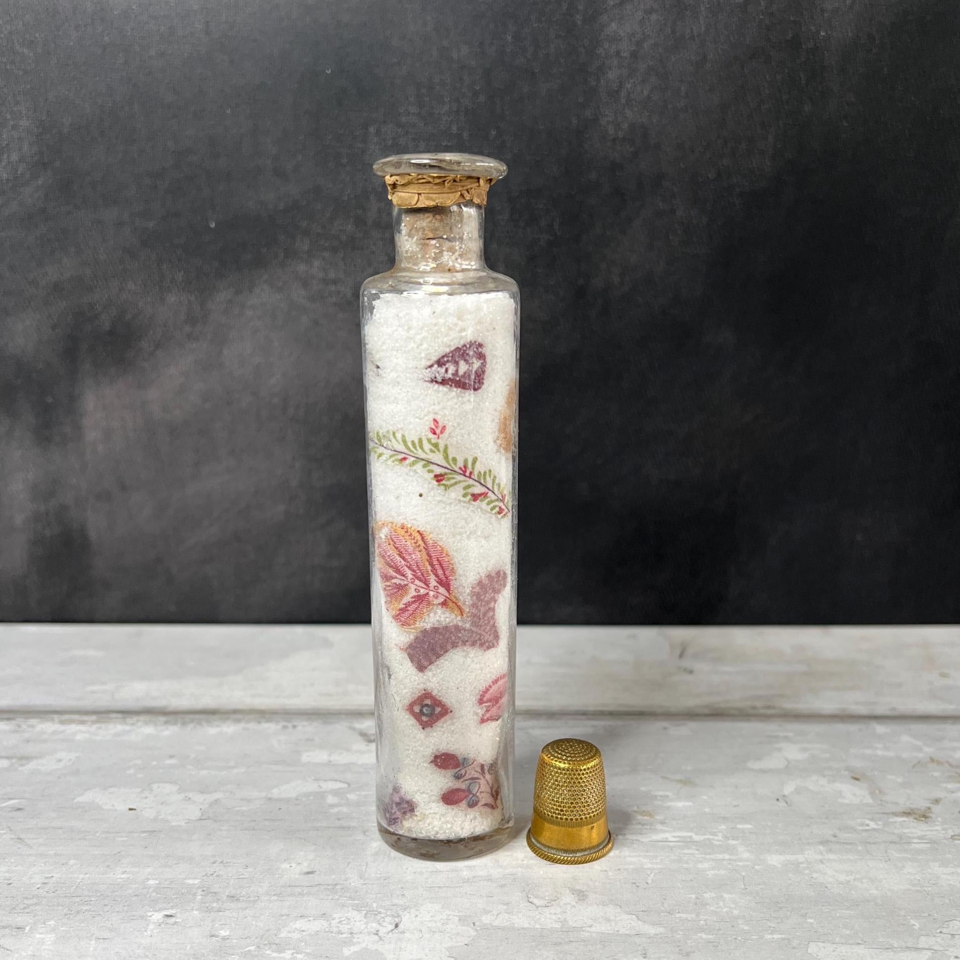 Victorian Miniature Potichomania or Decalcomania Jar Circa 1860 RARE Chintz Fabric Folk Art