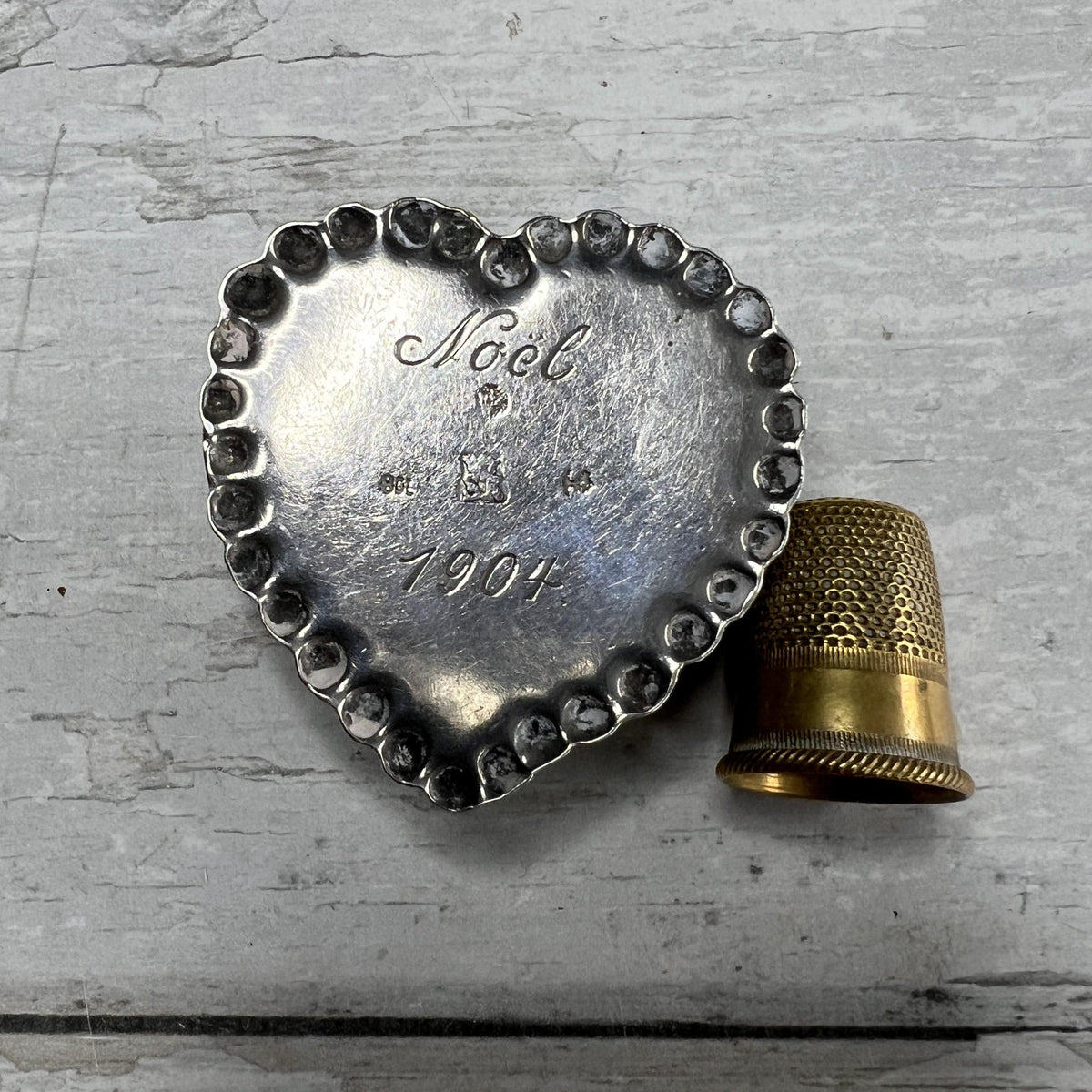 Antique Christmas 1904 800 Sterling Silver Love Heart Box Tiny Romantic