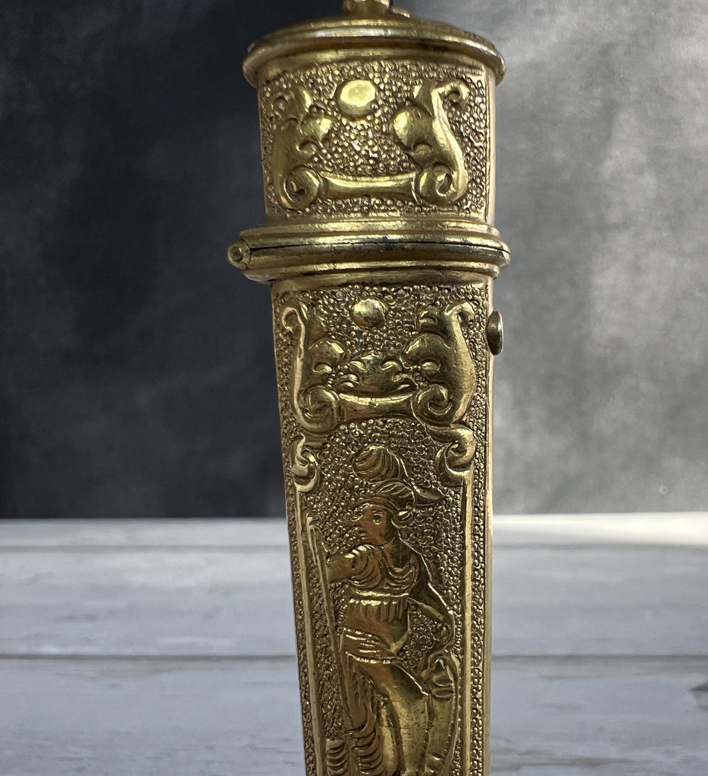 18th Century Bodkin Case Gilt Metal Etui of Britannia C 1740