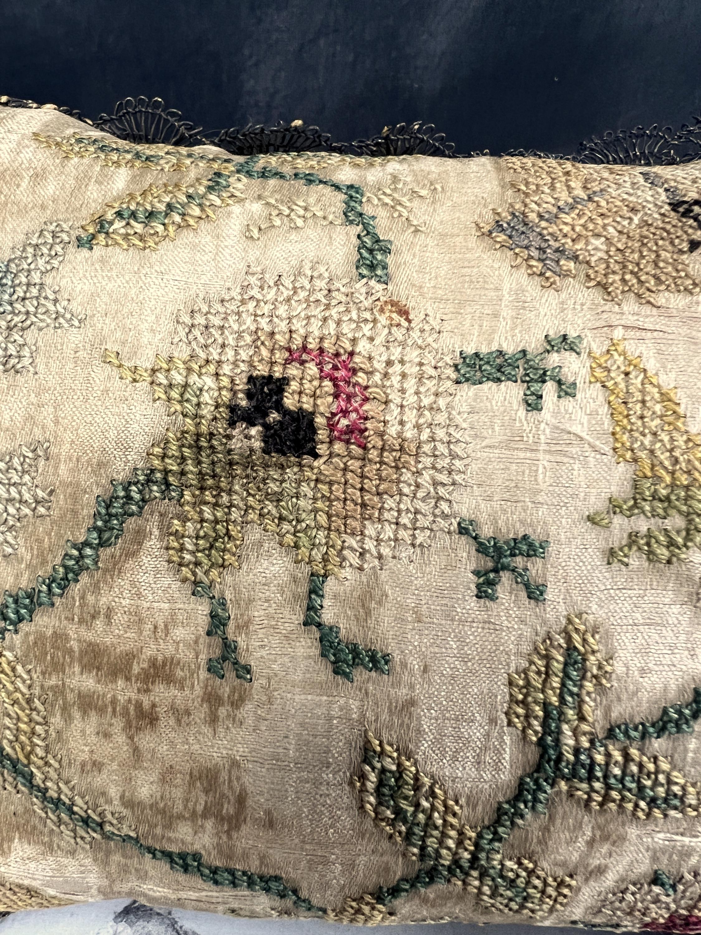 Early 18th Century Pincushion Silk Embroidered Needlework Flowers English Circa 1700 AF