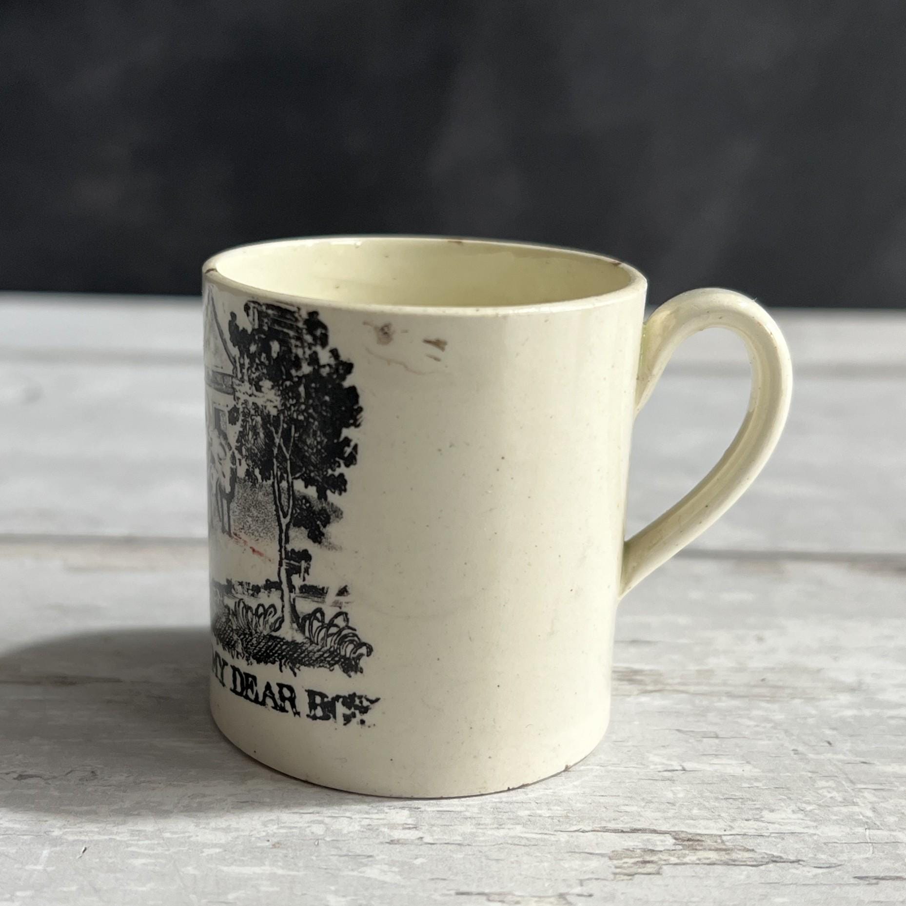 RARE Miniature Mug A Present For My Dear Boy Creamware Cows English C 1810