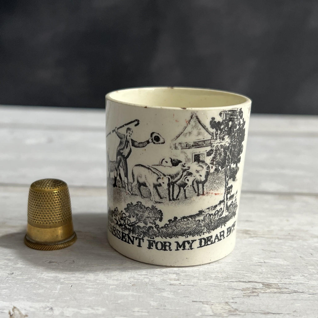 RARE Miniature Mug A Present For My Dear Boy Creamware Cows English C 1810