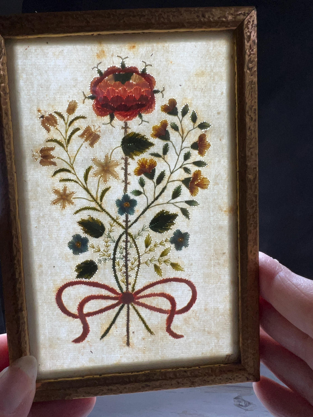 18th Century Colifichet Embroidery On Paper Double Sided Neeedlework C 1790