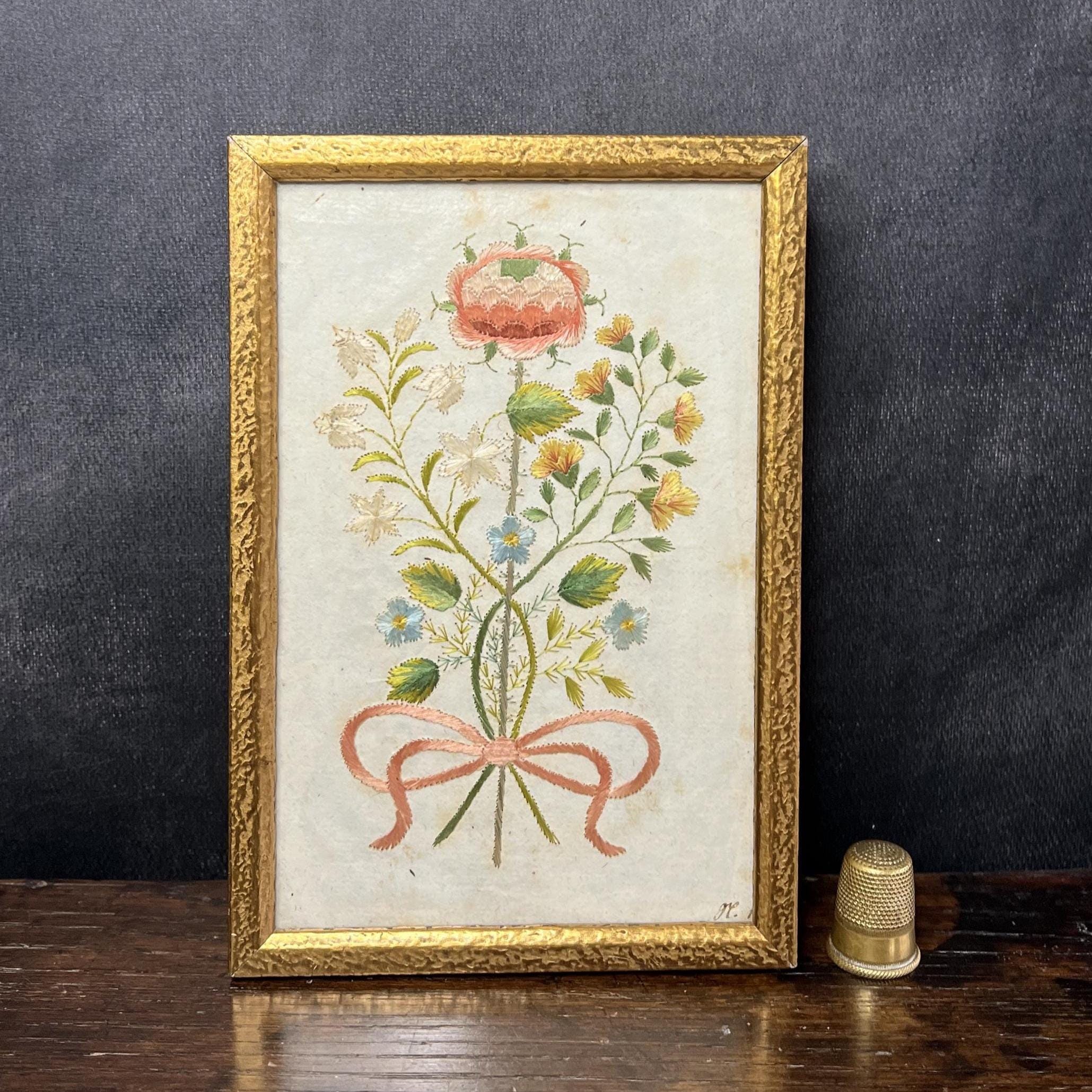 18th Century Colifichet Embroidery On Paper Double Sided Neeedlework C 1790