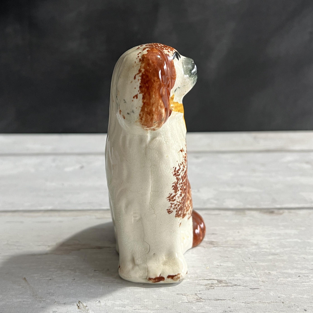 19th Century Staffordshire Dog Figure SMALL Dog Red Spatter Ware Spongeware C 1870