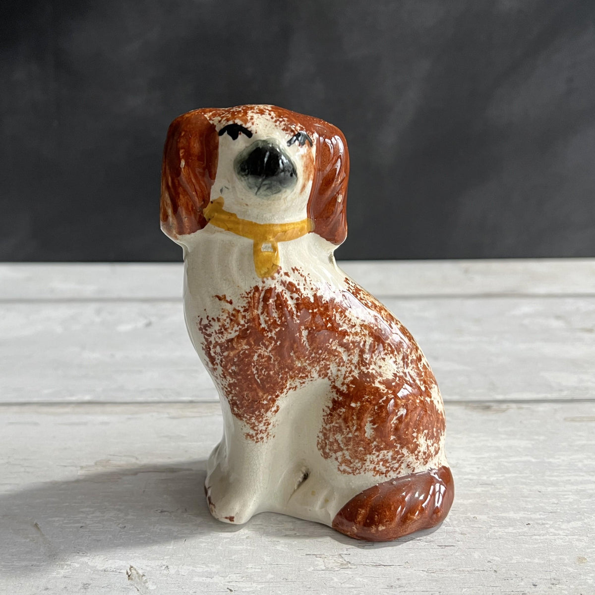 19th Century Staffordshire Dog Figure SMALL Dog Red Spatter Ware Spongeware C 1870