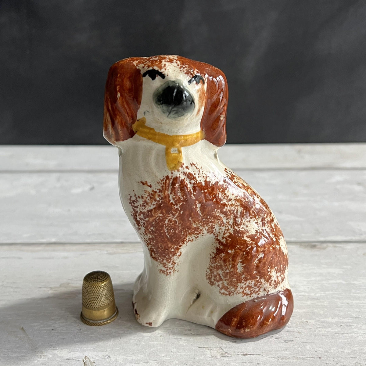 19th Century Staffordshire Dog Figure SMALL Dog Red Spatter Ware Spongeware C 1870